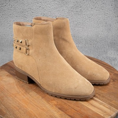 Anne Klein Womens Caleb Zip Boot Tan Suede Studded Inside Zip Size 6 M