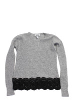 Autumn Cashmere Kids Girls Cashmere Ribbed Lace Trim Sweater Gray Size 10