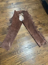 Vintage Brown Suede Leather Western Chaps Fringe Cowboy Rodeo Motorcycle Men’s