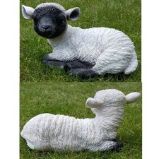 Figur Lamm Lämmchen Schaf liegend Heidschnucke lebensecht Garten Deko #8939