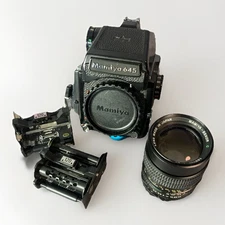 Mamiya M645 with working meter prism finder 2 120 film insert & 150mm Mamiya C  
