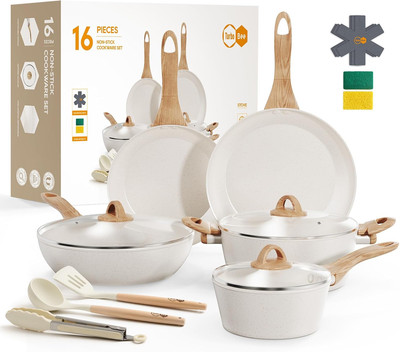 Pots and Pans Set Non Stick, 16PCS Nonstick Cookware Set, White Induction Kitche