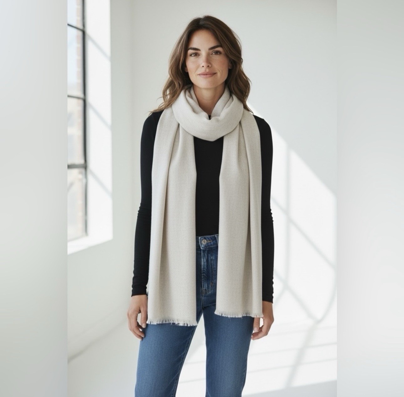 The Limited Fringe Hem Shawl Scarf Gray, One Size