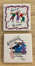 New Orleans “Jazz” Theme 4.25”  Ceramic Tiles  Set Of 2 Trivet Coaster Decor