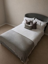 Grey Upholstered Fabric Double Bed Frame with Curved Headboard, Contemporary