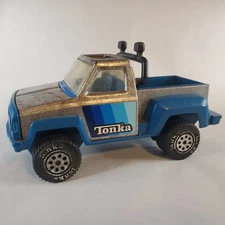 Tonka 1979 Vintage Blue & Silver Pickup Truck Stepside Pressed Steel 9"