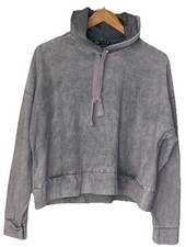 ZARA Women  s Hoodie Gray Acid Wash cropped oversized Jersey knit Size Small