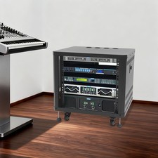 9U Server Rack Black Semi-open Carbon Steel Rolling Studio Rack Case W/ Wheels
