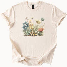 Floral Garden Graphic Tee Watercolor Wildflowers Shirt Nature Art Top