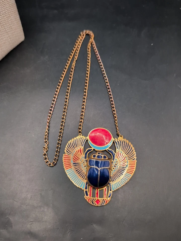 Collar Bettle Horus Escarabajo Multicolor Chapado en Oro Latón Renacimiento Egipcio 3X3 Foto 4 de 4
