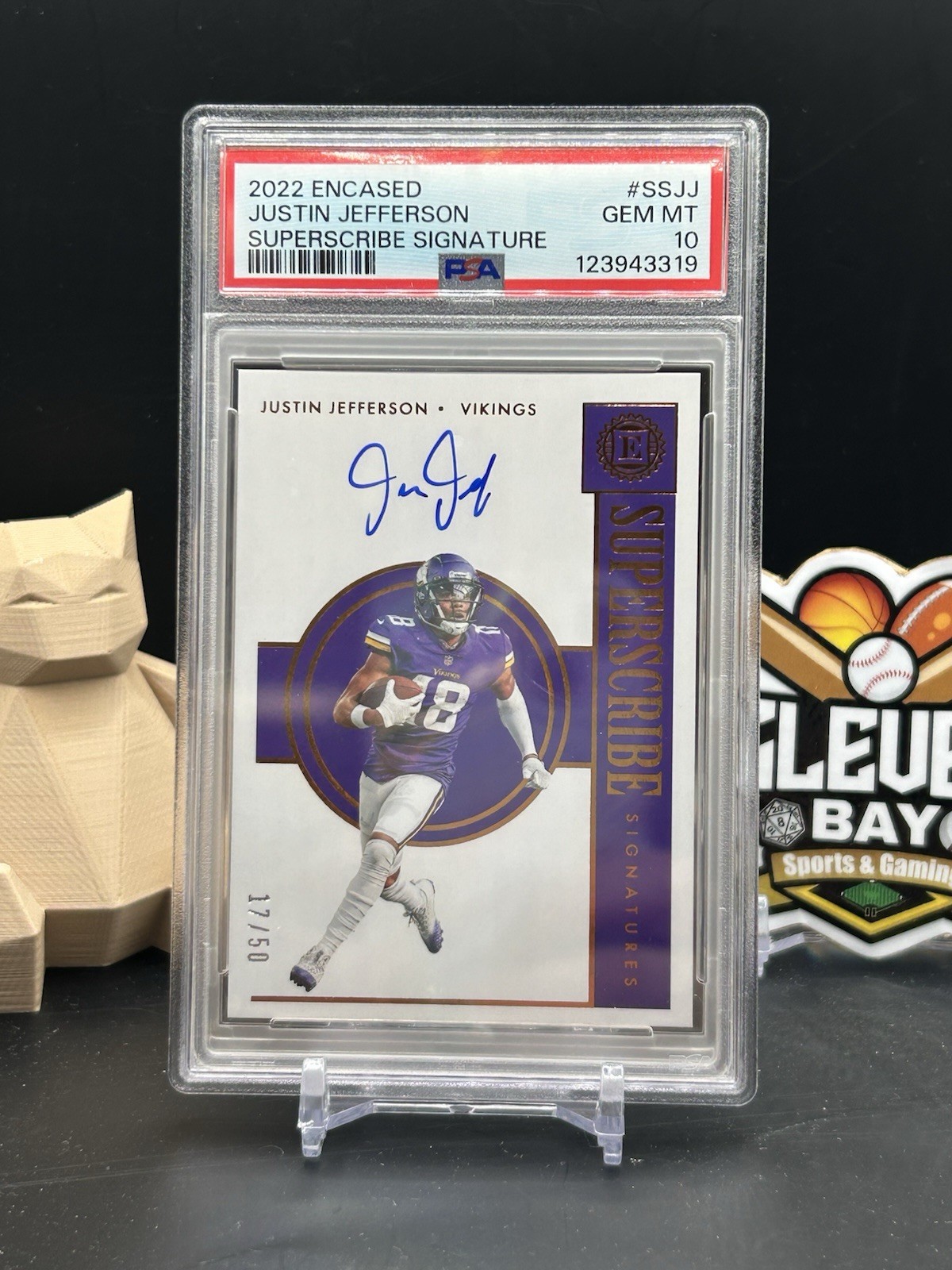 Justin Jefferson Autographed Signed Minnesota Vikings 2022 Encased Superscribe /50 Vikings SSJJ PSA 10 (SH) 