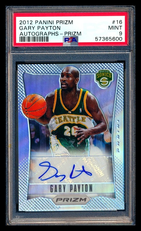 2012-13 PANINI PRIZM GARY PAYTON SILVER REFRACTOR AUTO HOF #19/25 PSA 9 HIGHEST!