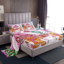 Kids Pink Merry Christmas Sheet Set Size Xmas Tree Twin Pink White and Green