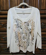 Women's 1X/16W T-Shirt Just My Size Long Sleeve  Pull-over Cotton Cats Print 