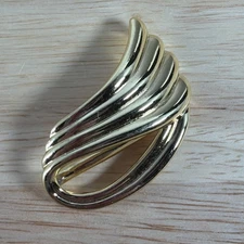 Vintage PISCITELLI Scarf Slide Ring Clip - Ribbed Wing Gold Tone EUC
