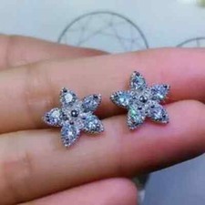 1Ct Round Lab-Created Diamond Push Back Flower Stud Earrings 14K White Gold Over
