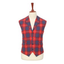 Mens XL 46R Red Blue Plaid Wool Waistcoat Vest Formal Wedding Preppy Party Prom