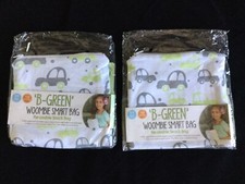 B-Green Woombie Smart Bag Reusable Lunch Snack Sandwich 2 Zipper Bags Lil Cars