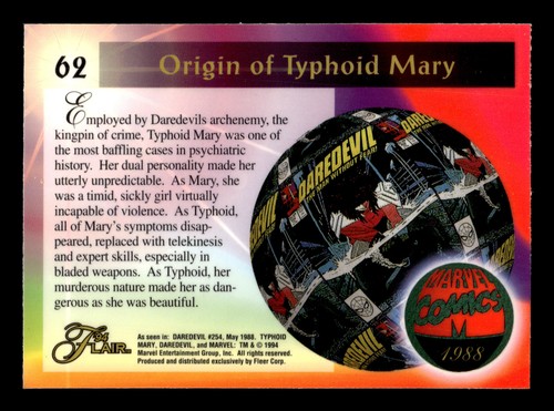 1994 Flair Marvel Universe Trading Card - Typhoid Mary #62 - Bild 2 von 2