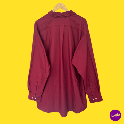 Camisa para hombre VAN HEUSEN ajustada popelina mangas largas, abotonada, borgoña, Reino Unido XL - Imagen 2 de 8