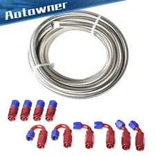 20FT Braided Black Silver Fuel Hose Line w/ Swivel Hose End Fitting Kit 4AN