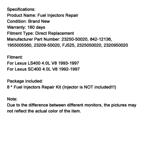 Fuel Injector Repair Kits 23250-50020 Fit Lexus LS400 SC400 4.0L V8 1992-97 E - Picture 14 of 14
