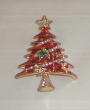 New Brilliant Red Enamel Crystal Christmas Tree Pin Brooch Stunning