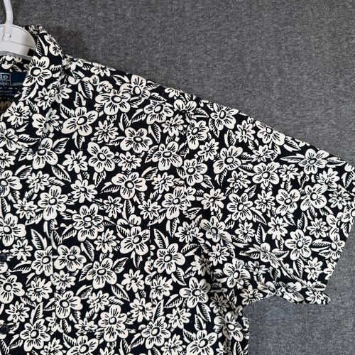 Vintage Polo Ralph Lauren Adams Hemd Herren XL Schlaufenkragen schwarz weiß geblümt - Bild 8 von 15