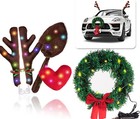 Christmas Car  Reindeer Antlers Set and Car Wreath With LED Lights 12-V plug in