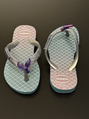 havaianas Mermaid Slim Glitter Flip Flops Girls Size