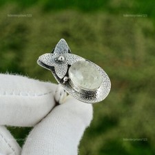 Natural Crystal Quartz Gemstone Solitaire Adjustable Ring 925 Silver For Women