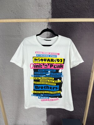 Tシャツ・カットソー DSQUARED2 SHINY JERSEY T-SHIRT WITH HARDCORE PRINT Dsquared2 Pink N Punk Brothers T-shirt In White RRP 320$ | eBay