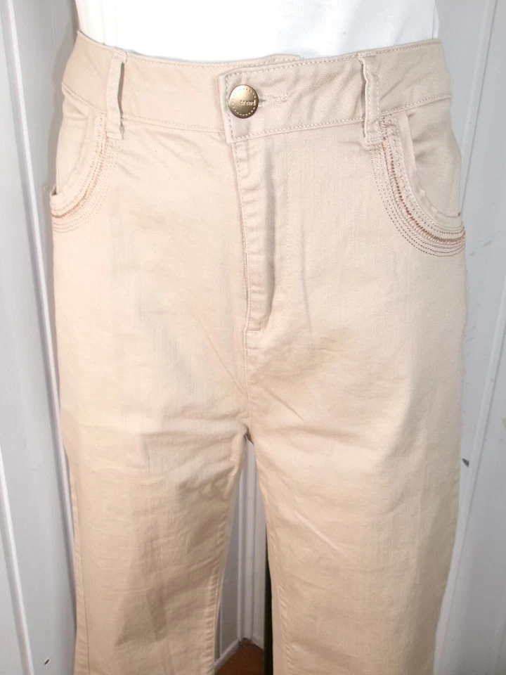 Pantalon jean beige stretch droit Captain Tortue trend W34 44 taille reglable - Photo 2/4