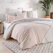 Image of Peri Color Block Fringe Comforter Set, King Bedding