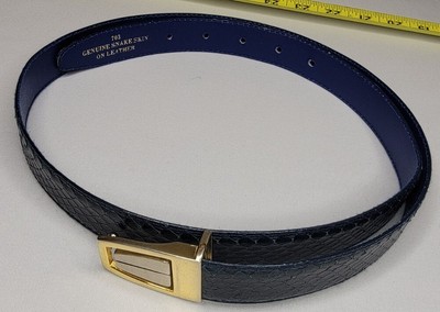 Belt Large 38 Dark Blue Faux Snakeskin Leather Classics  display picture 1