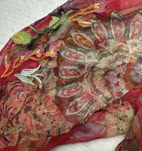 Johnny Was NWT Mesh Blouse W/ Slip Sz XL SLEEVED Embroidered Floral Boho - Picture 8 of 15