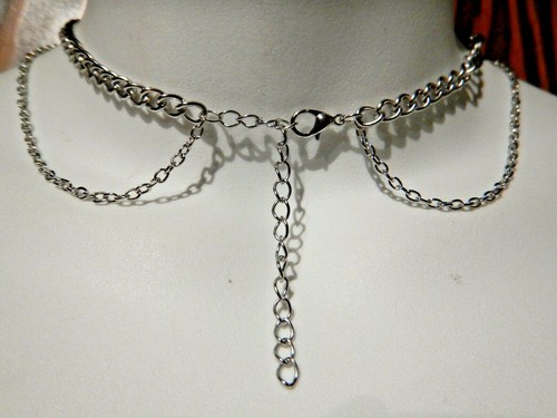 CRYSTAL MOON CHAIN NECKLACE silver tone double layer choker crescent AB clear W6 - Picture 5 of 5