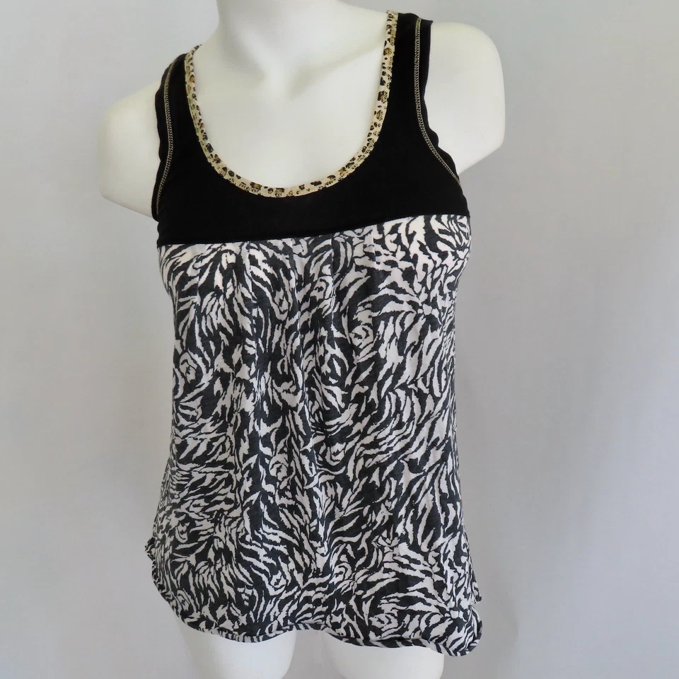 Camiseta sin mangas Charlotte Tarantola Laquette para mujer S negra blanca cebra playa Foto 2 de 4