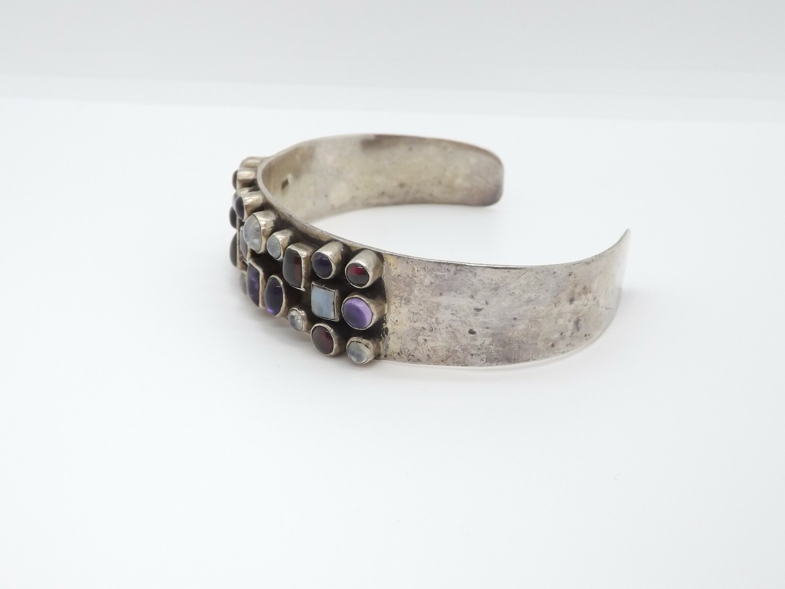 Sterling Silver Multi-Gemstone Cuff Bangle Bracel… - image 3