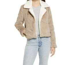 Blank NYC Feel the Love Faux Fur Open Jacket in Taupe/White Size Medium