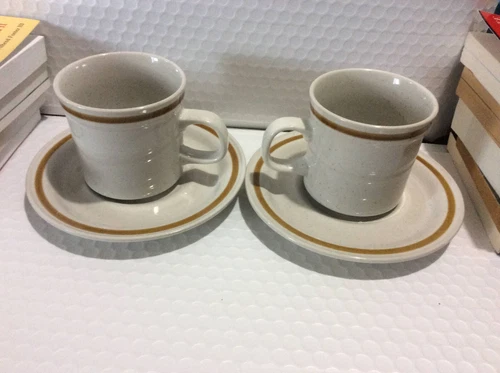 Vintage Set of 2 Coffee Tea Cups Mugs Saucers Old Brook Collection Japan
