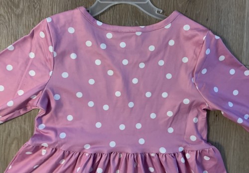 New Boutique Girls Size 4/5 Pink & White Polka Dot Dress With Football On Front - Picture 8 of 8