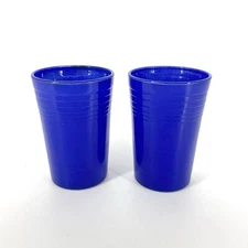 Hazel Atlas Juice Glass Tumblers Blue Fired On Set Of 2