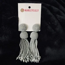 Marley Lilly Gray Beaded Earrings Pierced Long Dangle