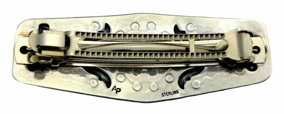 Cordón de pelo turquesa vintage de plata esterlina del suroeste artesanal AP Platero Foto 3 de 4