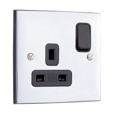 MK K5357POCUCB 1 Gang Switched Socket Polished Chrome 13A DP Black Insert Alloy