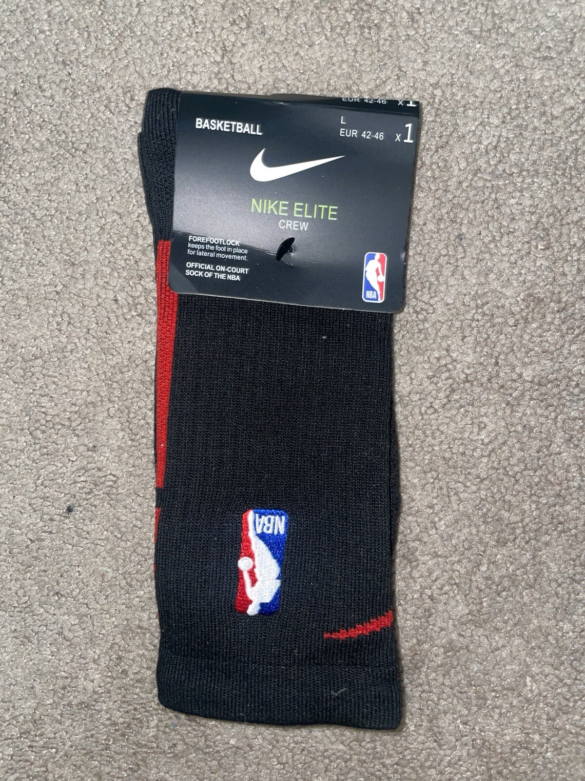 Size Large/8-12 Mens - Nike Elite Dri-Fit NBA Basketball Crew Socks Black/Red
