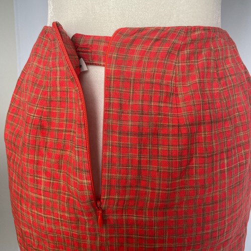 Vintage Pencil Skirt Size 4 Orange Gingham Check 100% Linen Summer Preppy 90s - Picture 10 of 17
