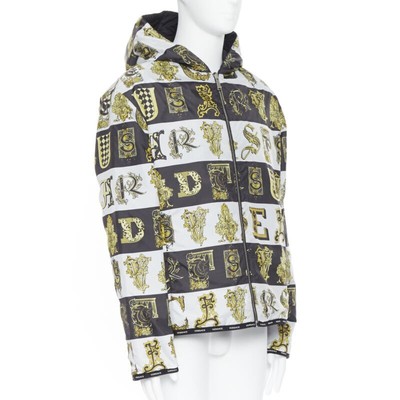 VERSACE Reversible Baroque Alphabet gold black nylon quilted jacket IT58 4XL