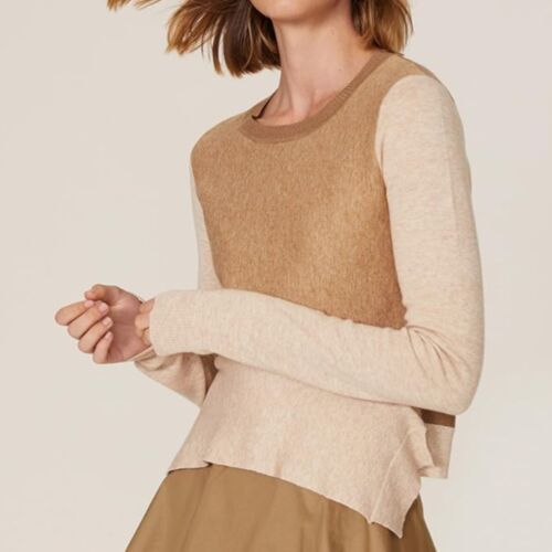 Tome Collective Color Block Peplum Sweater Beige Tan Women's M